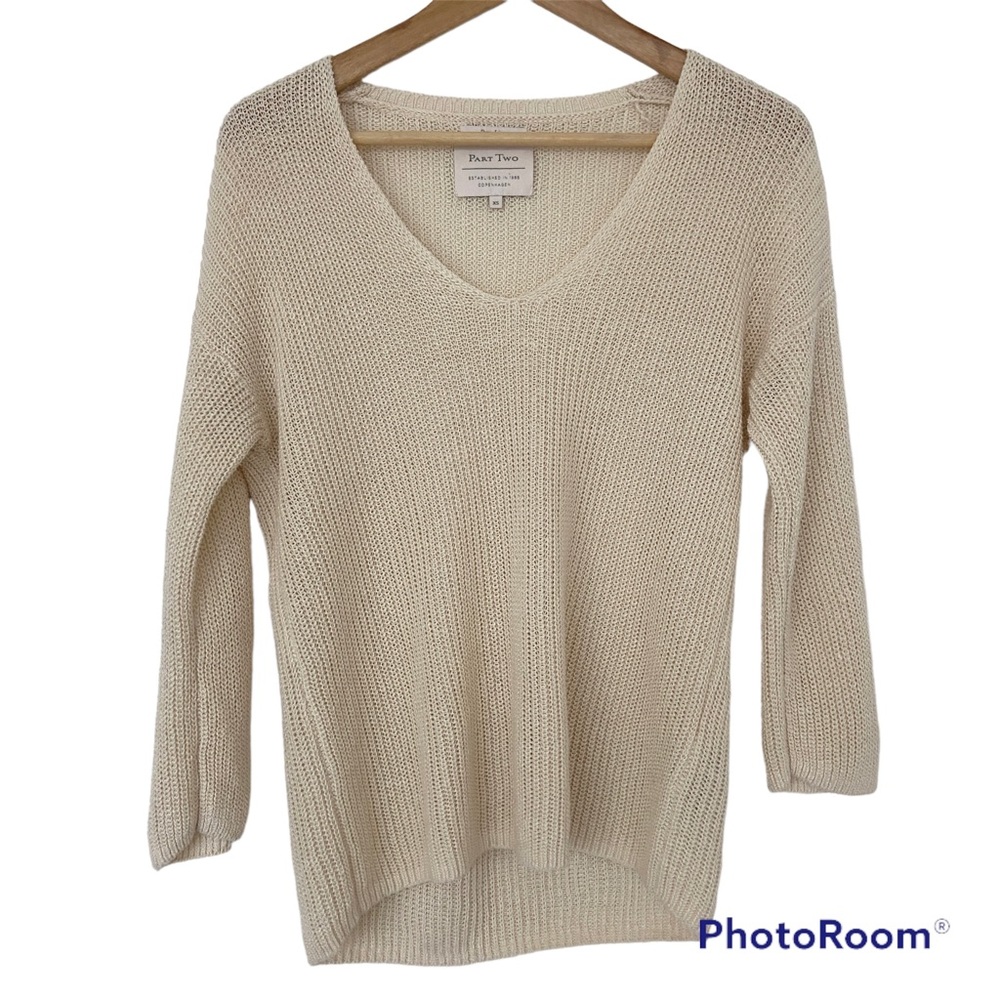 PART TWO PURE LINEN KNITTED CREAM/OFF WHITE/NEUTRAL SWEATER, 100% LINEN, XS